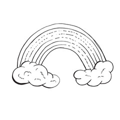 Doodle Clouds and rainbow, Hand Drawn sketch Vector