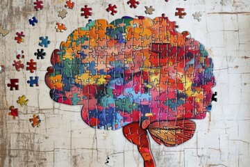 A captivating visual representation of the human mind's complexity, with interconnected puzzle pieces forming a creative and intricate brain, ideal for concepts related to intelligence, innovation, an