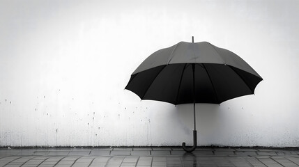 Black Umbrella and Raindrops on Grey