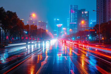 Fototapeta premium Stadt und Autobahn bei Nacht