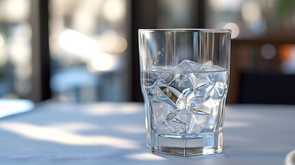 Crystal Clear Water Glass Filled with Ice Cubes