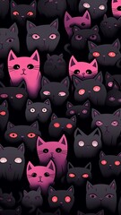 Wallpaper many cats face with pink eyes style AI Generated pictures