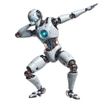 AI Robot dabbing dance isolated on transparent background.