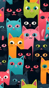 Wallpaper many cats face with pink eyes style AI Generated pictures