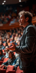 Obraz premium Ein Redner, der einen Vortrag vor einem Publikum in einem Auditorium hält