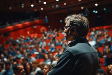 Ein Redner, der einen Vortrag vor einem Publikum in einem Auditorium hält