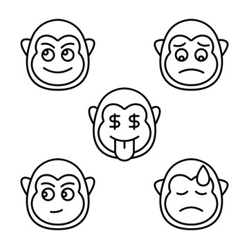 Monkey face with different expression vector illustration icon set.