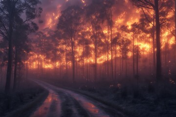 Forest fire depiction caused by the climate change and global warming - ai generated