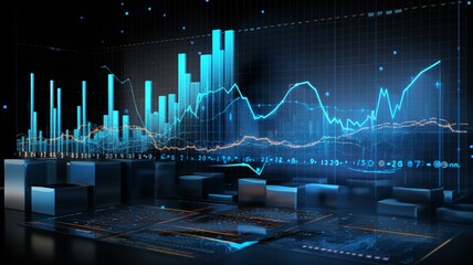 AI financial metrics graphs charts computer screen image Ai generated art - obrazy, fototapety, plakaty