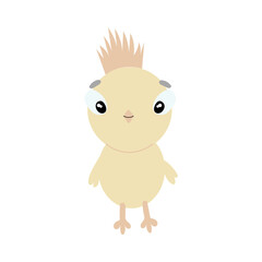 Cute cartoon illustration of standing small chick. Flat vector spring Easter design sticker in colored flat style. Isolated on background.