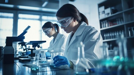 Two scientists are engaged in research in a laboratory setting.