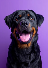 Obraz premium Regal Rottweiler Portrait Against Lavender Backdrop created with Generative AI technology