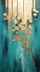 Waterfall painting canvas style turquoise AI Generated pictures