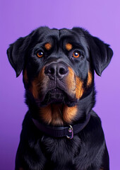 Obraz premium Regal Rottweiler Portrait Against Lavender Backdrop created with Generative AI technology