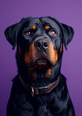 Regal Rottweiler Portrait Against Lavender Backdrop created with Generative AI technology