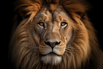 Naklejka premium Majestic Lion Portrait on Dark Background