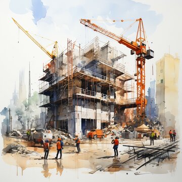 City construction in watercolor style. AI generate illustration