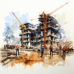 City construction in watercolor style. AI generate illustration