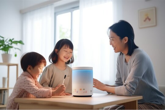 Family using smart speaker