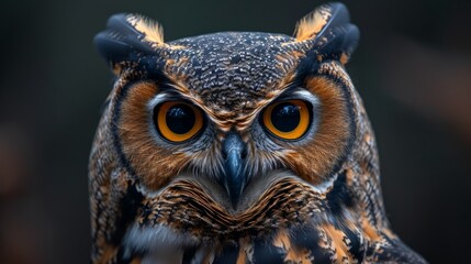 Macro, close up photo owl in a forest