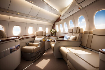 Fototapeta premium First-class business luxury seat for vacations or corporate aeroplane travel design.