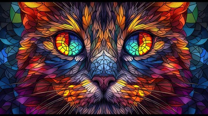 Obraz premium Stained glass art depicting a beautiful face of cat.