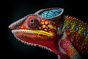 Naklejka premium Vibrant Close-Up of a Colorful Chameleon