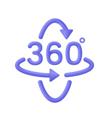 3D 360 icon. 360 degree view symbol. Panoramas and 360 degrees rotating. Virtual reality concept