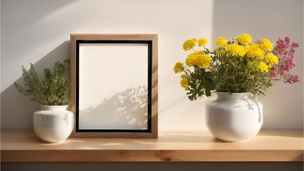 Blank Canvas Elegance: SEO-Optimized Mockup in a White and Yellow-Themed Room