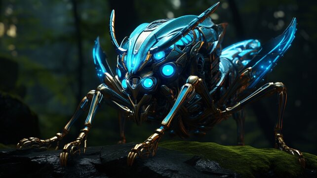 Alien mantis beetle beautiful armor black surface illustration image Ai generated art