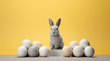 embodying bunny Easter minimalism, capturing a simple yet charming representation of the festive spirit with minimalistic elements. - obrazy, fototapety, plakaty