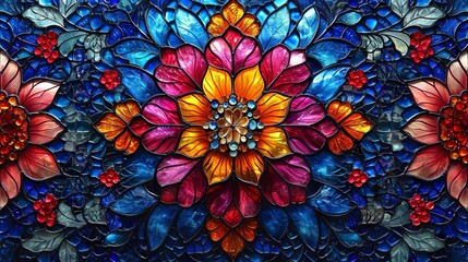 Fototapeta premium Stained glass window background with colorful abstract. 
