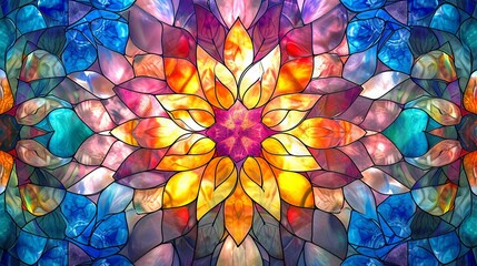 Stained glass window background with colorful abstract.	