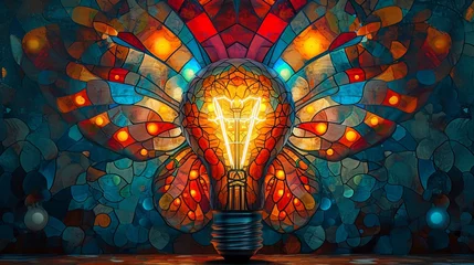 Store enrouleur tamisant sans perçage Coloré Stained glass window background with colorful Light bulb abstract. 