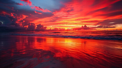 beautiful red sunset on the beach