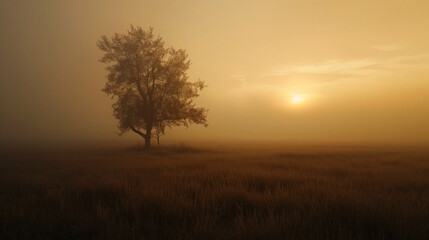 Fototapeta na wymiar Alone in the field. Dawn