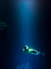 diving in a cave underwater 