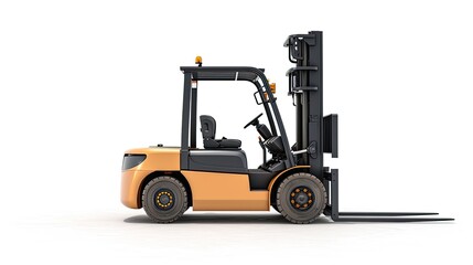 a modern forklift designed for warehouse operations, isolated on a clean white background, the sleek design and functionality of the equipment.