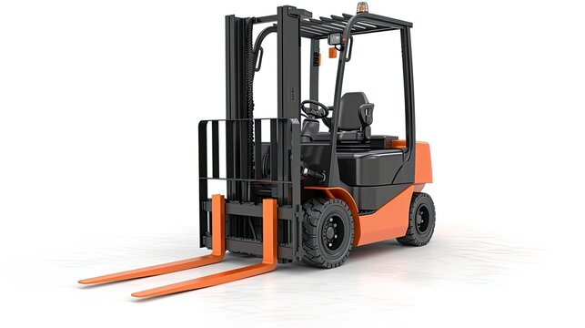 a modern forklift designed for warehouse operations, isolated on a clean white background, the sleek design and functionality of the equipment.