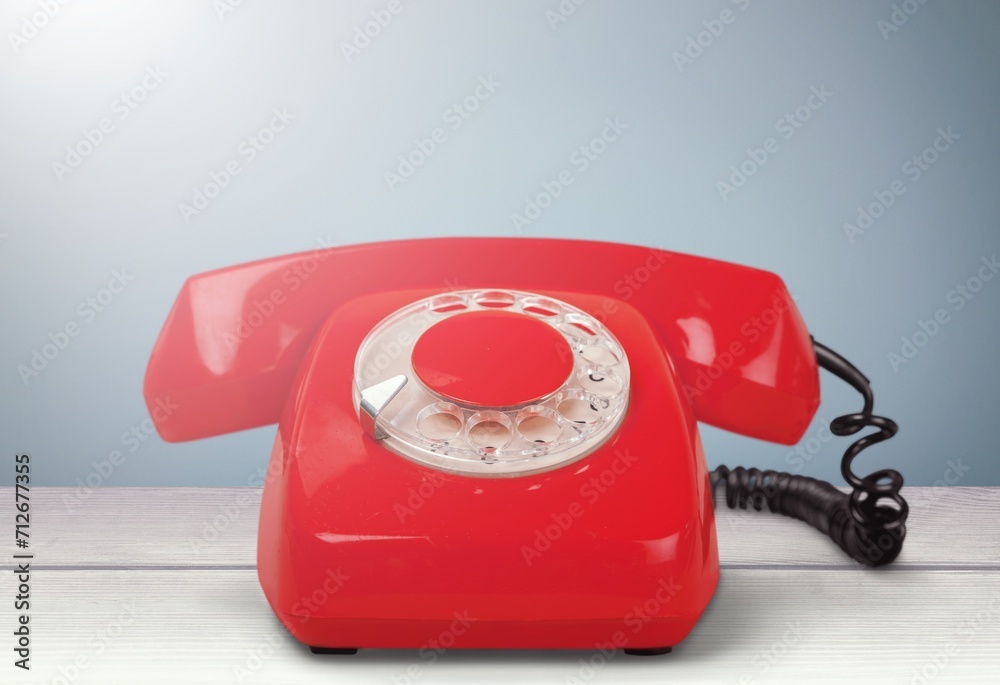 Poster old red retro desk phone