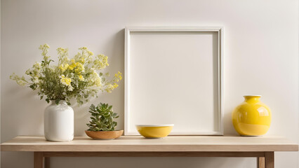 Blank Canvas Dreams: Enhance Your Space with a White Frame in a Yellowish Room