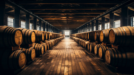 wine barrels in cellar