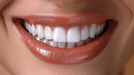 Obraz premium Woman smiling with bright white teeth into the camera, clean teeth dentist