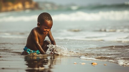 A young African youngster having fun at the beach