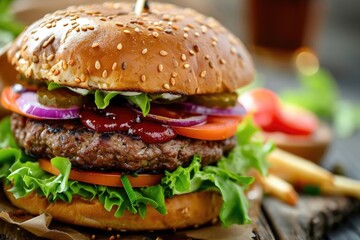 A delicious gourmet burger with fresh ingredients
