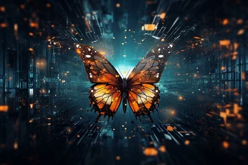 Foto op Aluminium Abstract background portraying the digital era's transformation and innovation through the metamorphosis of a butterfly. Generative AI © Persephone