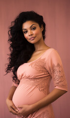 Belle femme noire enceinte debout sur fond rose