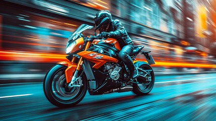 Obraz premium motor bike is racing on a normal street with blurred motion