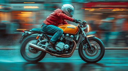 motor bike is racing on a normal street with blurred motion - obrazy, fototapety, plakaty