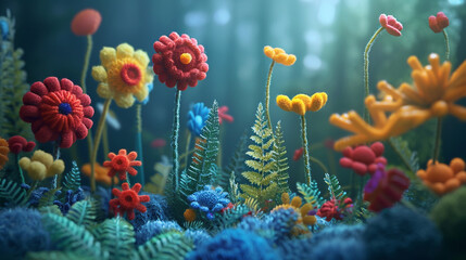 Fototapeta na wymiar wool wildflower forest miniature landscape